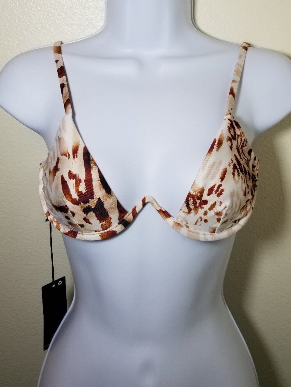 Free Society Brown White Bikini Top Size XXS Beach‎ Swim Summer Festival NWT